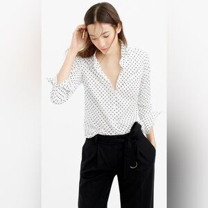 J.Crew Polka Dot 100% Cotton Fitted Button Down Shirt In White/Black Size 8
